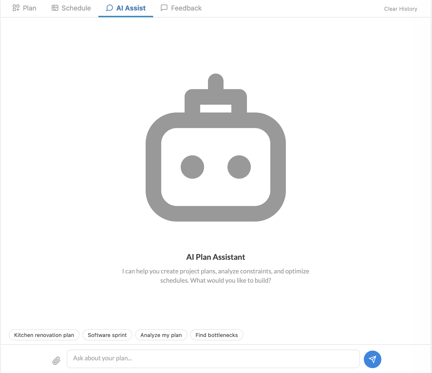 AI chatbot — natural-language assistant for building and refining your project plan